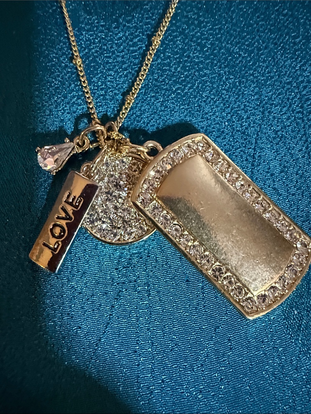 Gold-Tone Crystal Pendant Necklace with LOVE Tag - Women's Jewelry